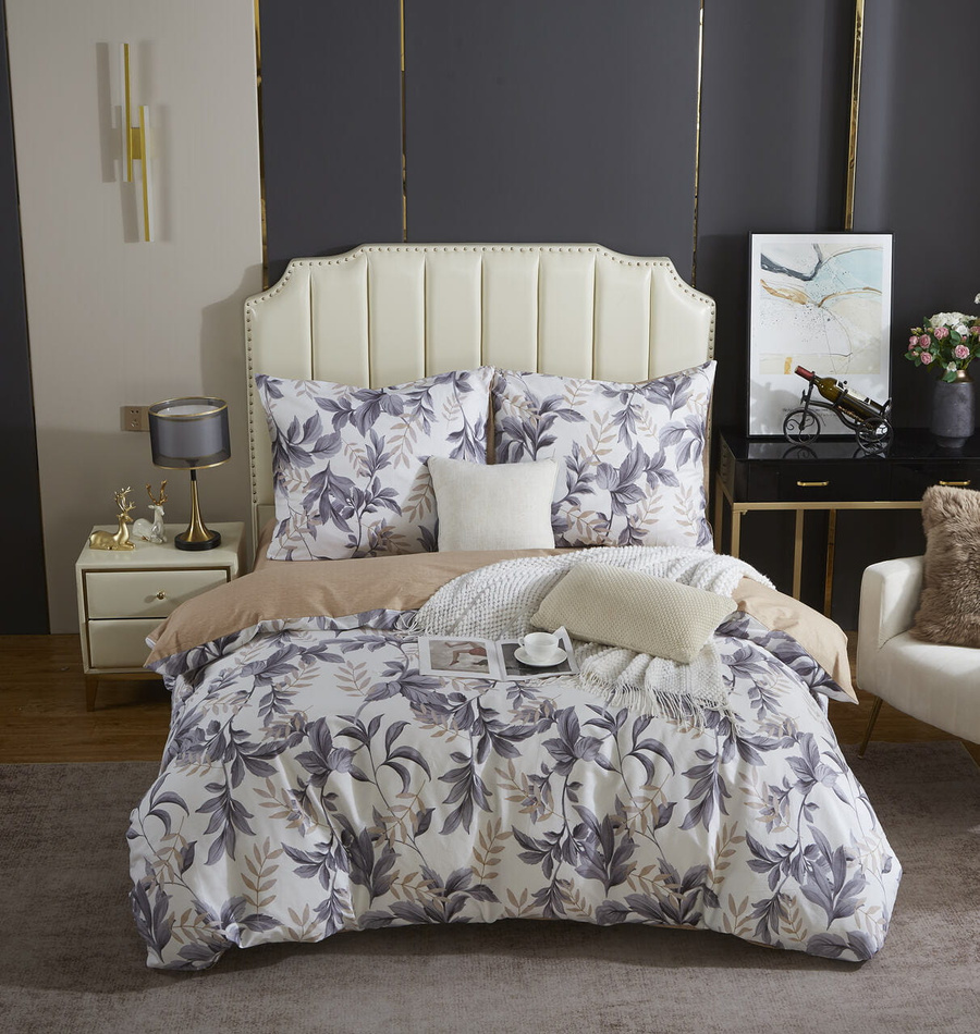 Bettwäsche Y013 Blättermuster Ecru