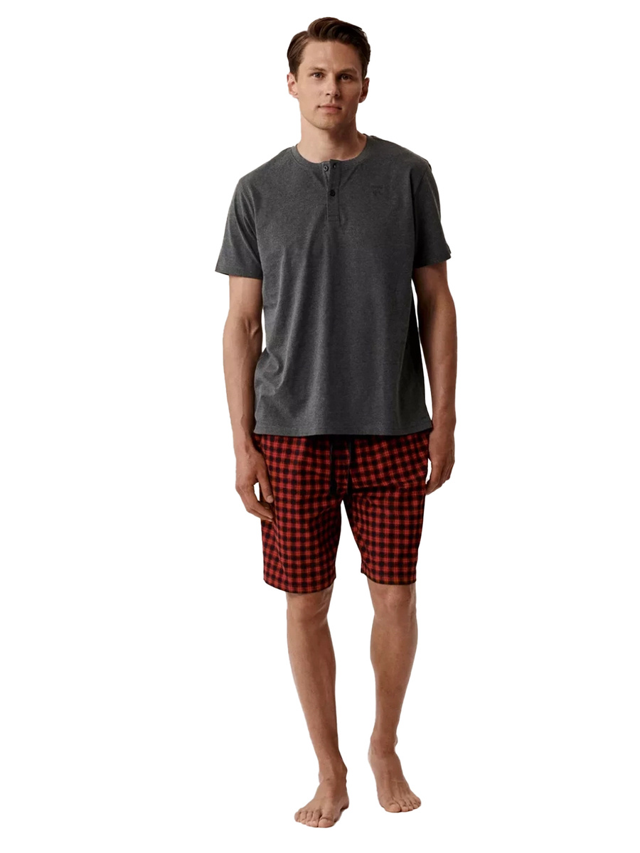 Herren Schlafanzug Serie nmp-397 Grau Rot