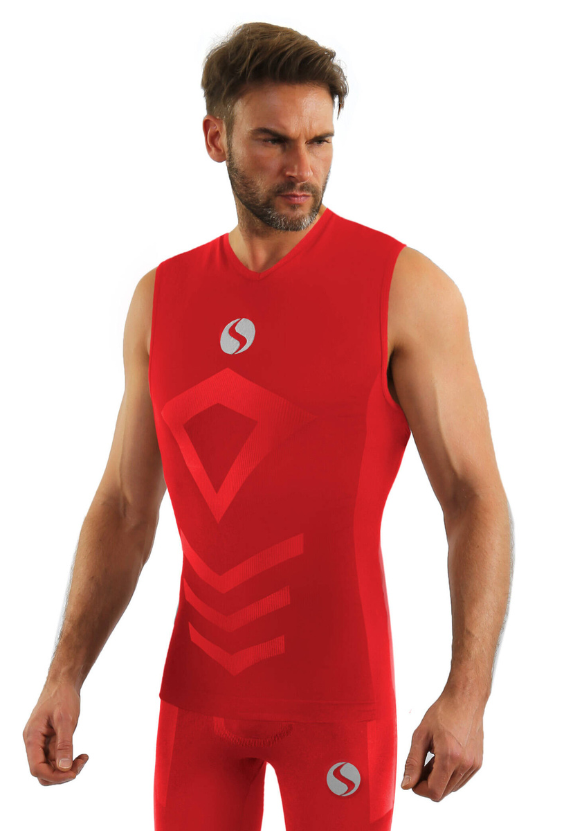 Sesto Senso Herren Thermoaktiv Tanktop – Atmungsaktiv, Nahtlos, 4-Wege-Stretch, Sportbekleidung für Winteraktivitäten, Poliamid-Elastan, Rot