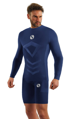 Sesto Senso Herren Thermoaktive Sportwäsche Set – Atmungsaktive Thermo-Unterwäsche, Langarmshirt und Kurze Hose, Nahtlos, Elastisch, Poliamid, Ideal für Winteraktivitäten, Blau