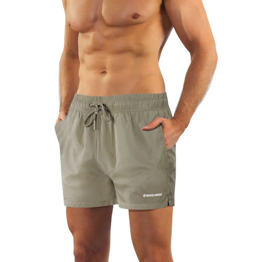 Sesto Senso Herren Badeshorts SZ24 – Schnelltrocknender Polyester, Bequeme Passform mit Elastischem Bund, Funktionale Taschen, Grün/Khaki, Ideal für Strand und Pool, Frühjahr/Sommer Kollektion