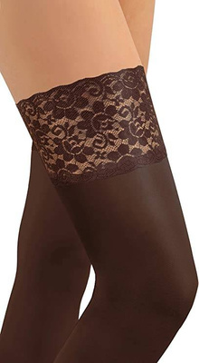 Sesto Senso Damen Selbsthaltende Strümpfe Nicole – Elegante 50 DEN Mikrofaser mit Spitze, Komfort und perfekter Sitz, Braun (Caffe), Größen 1/2 und 3/4, Ideal für Alltag und besondere Anlässe