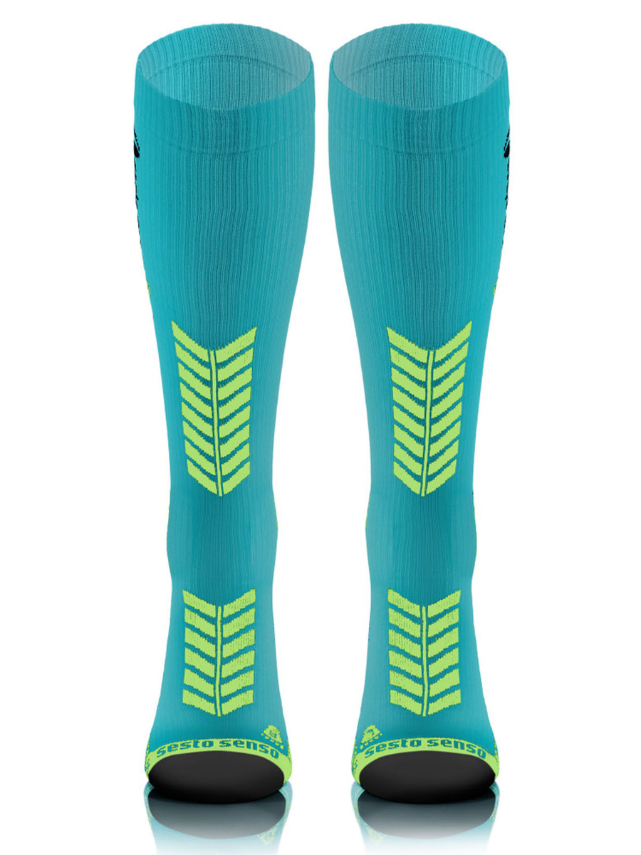 Sesto Senso Kompressionsstrümpfe – Sportliche Kniestrümpfe aus Poliamid, Atmungsaktiv und Schnell Trocknend, Flache Nähte, Ideal zum Laufen, Unisex, Türkis, Optimale Muskelregeneration und Stabilität