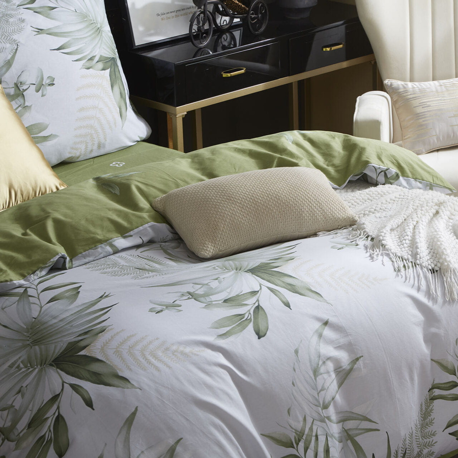 Bettwäsche Satina Y020 Weiß mit Blattmuster
