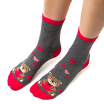 Socken zum Valentinstag mit Teddymotiv. CO074 melange grau