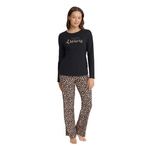 Henderson Damen Pyjama Set – Komfortable Baumwolle, Langarmshirt mit "Dreams" Print, Panthermuster Hose, Atmungsaktiv, Herbst/Winter Kollektion, Schwarz/Mehrfarbig, Für Frauen