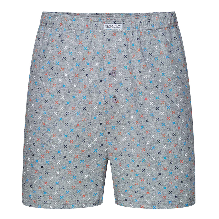 Henderson Herren Boxershorts Classic – 100% Baumwolle, Komfortabler Schnitt, Elastischer Bund, Knopfleiste, Geometrisches Muster, Vielseitige Farben, Herbst/Winter Kollektion, Grau, Größe: K318, 4er Pack
