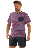 Sesto Senso Herren Pyjama Set – Kurzarm Baumwolle Schlafanzug, Kariertes Muster, Bequeme Passform mit Taschen, Atmungsaktiv, Blau, Für Männer, Hochwertige Europäische Qualität