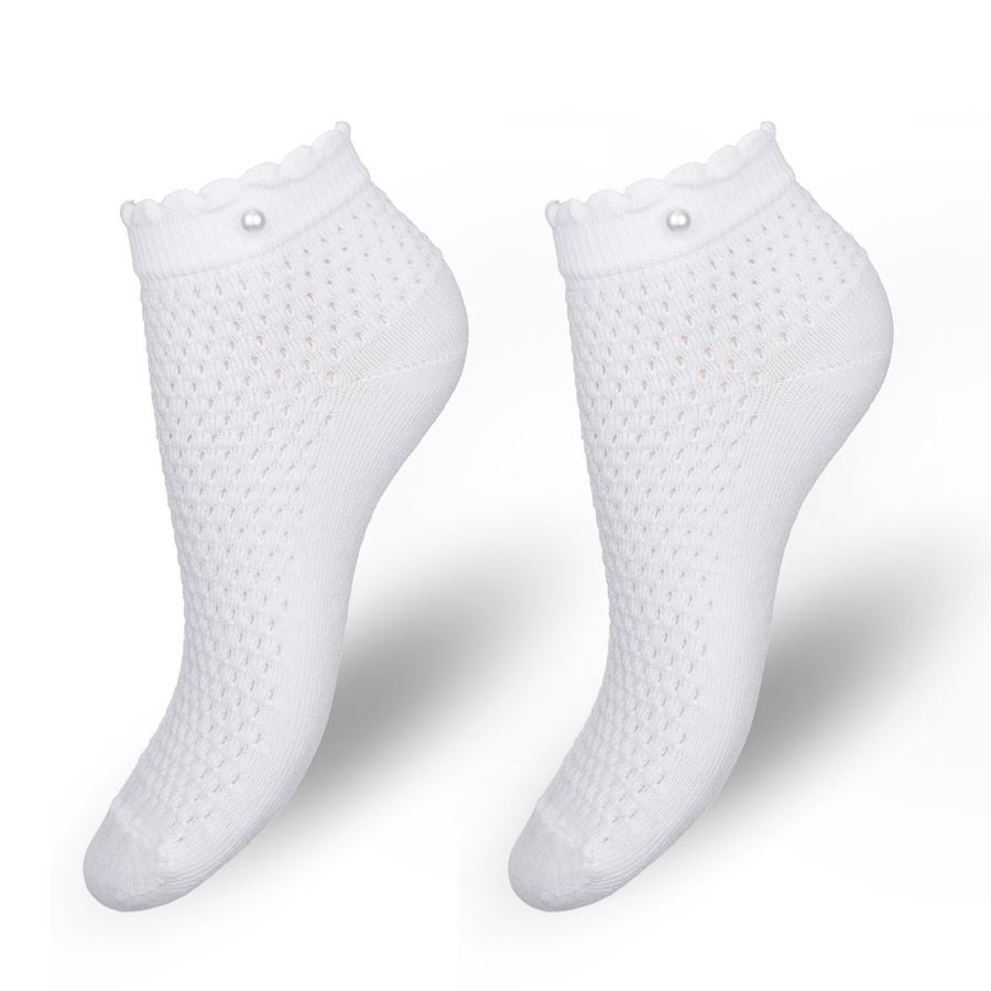 Socken für Damen durchbrochen Z Perełką Milena Weiß