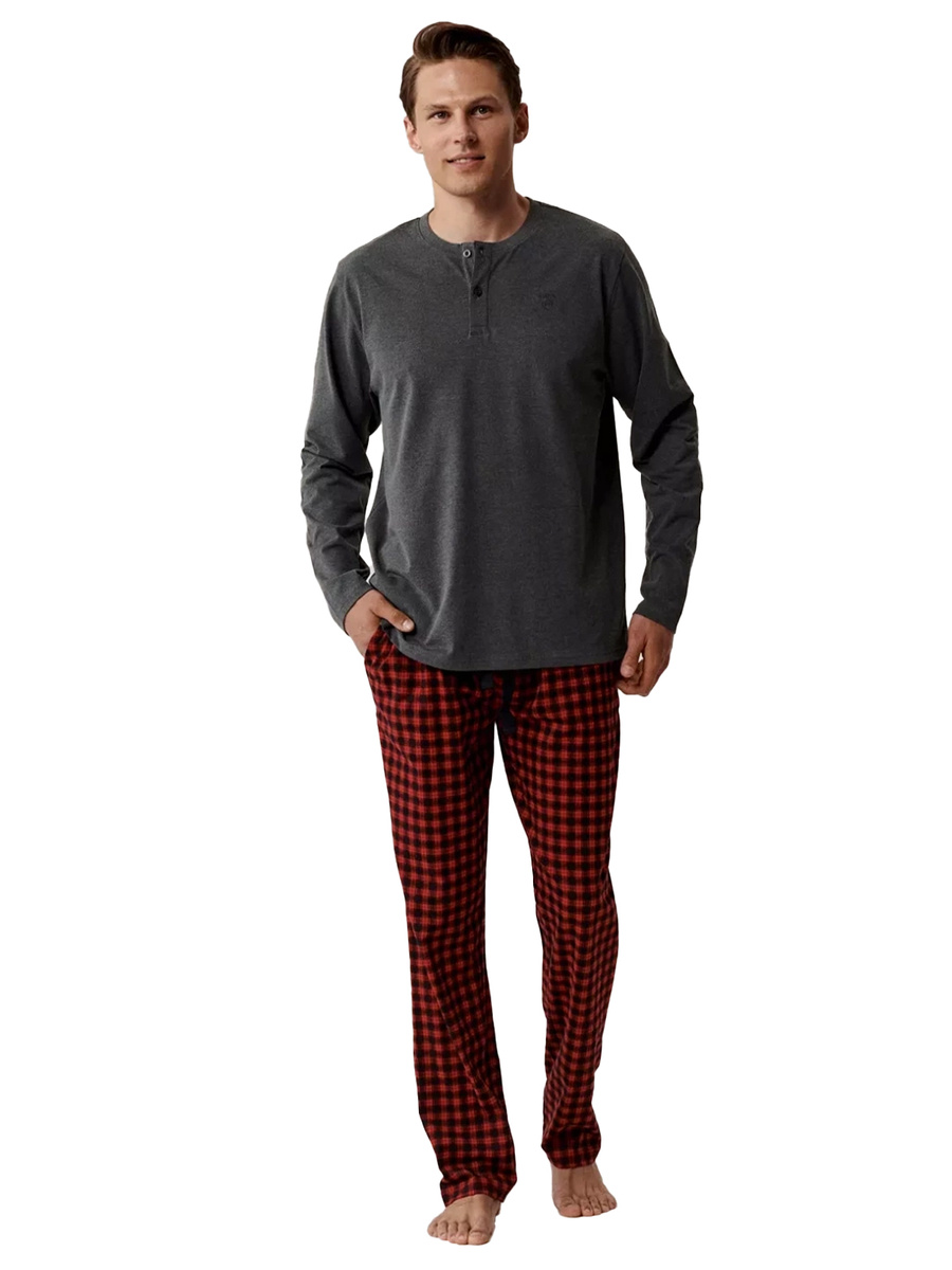 Herren Schlafanzug Serie Nmp-394 Grau Rot