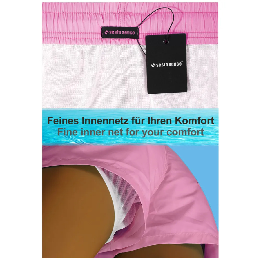 Sesto Senso Herren Badeshorts SZ24 – Schnelltrocknend, Mit Taschen, Elastischer Bund, Innenhose, Polyester, Ideal für Strand und Pool, Farbe: Rosa, Frühling/Sommer Kollektion