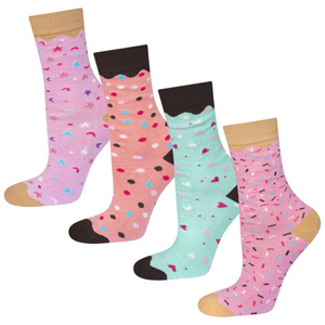 Set mit 2x langen Socken für Frauen SOXO Donuts in einer bunten Schachtel, perfekt als Geschenk