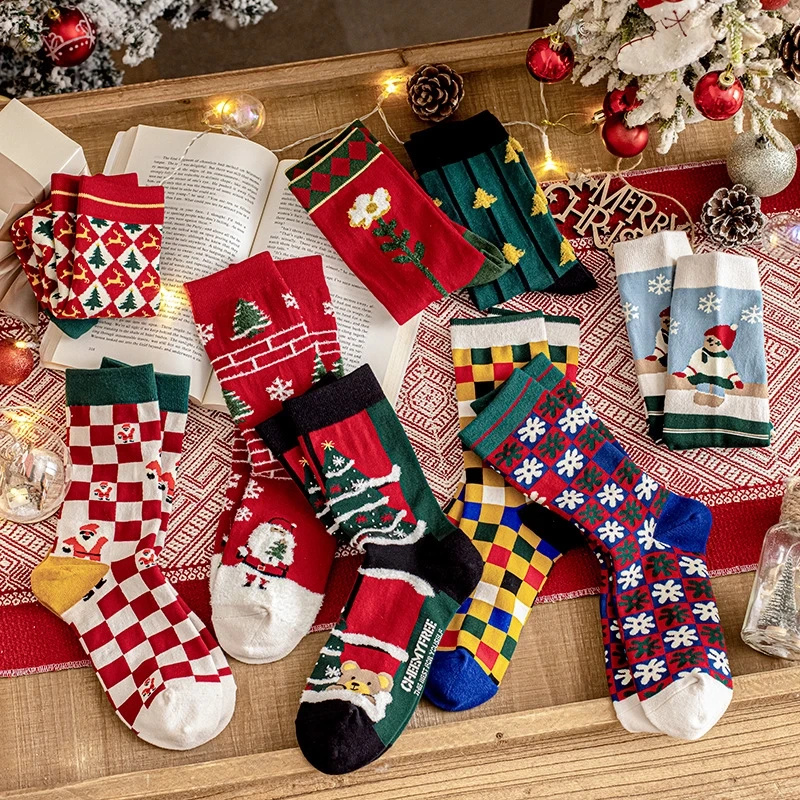 Socken Weihnachtsserie Bunt Blau