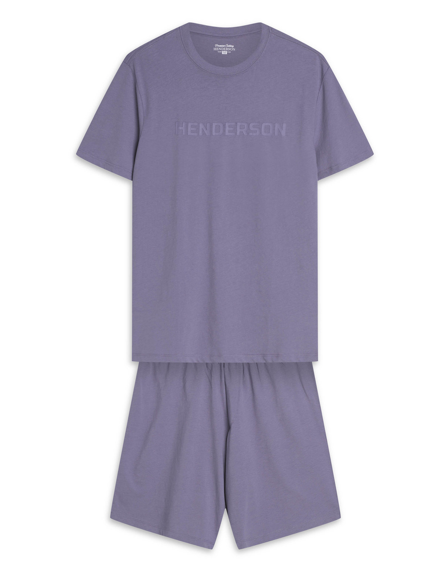 Pijama scurtă Seria 42626 Albastru oțel și roșu