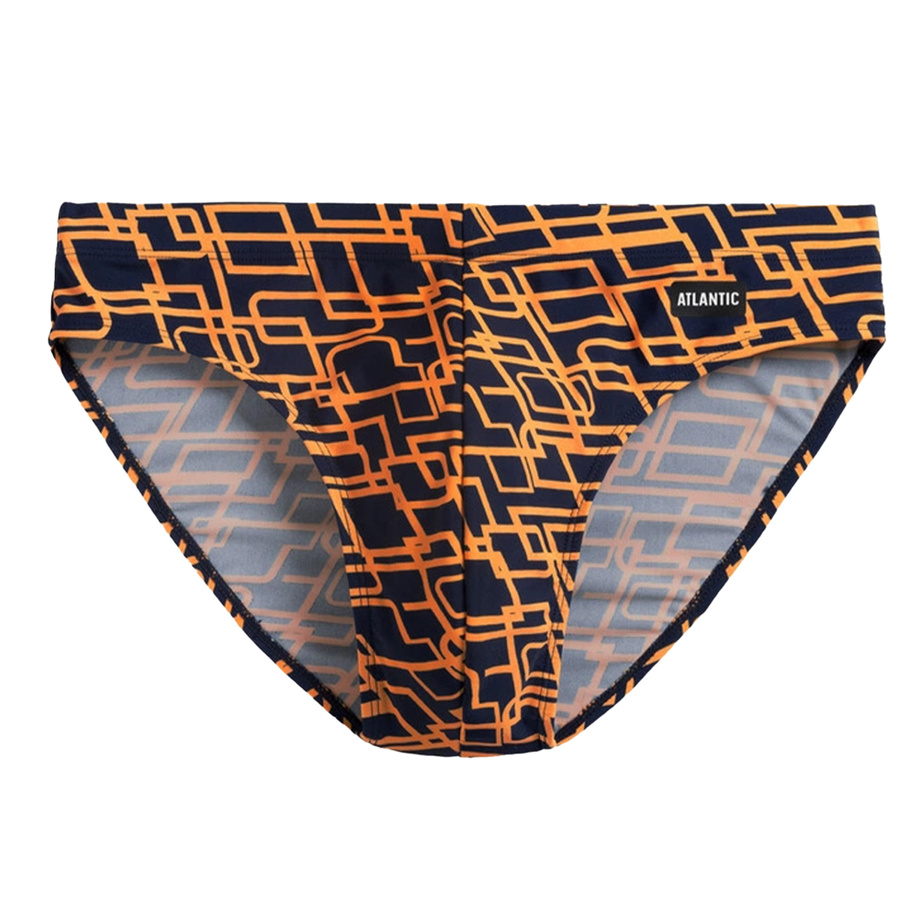 Atlantic Herren Badeslip KMT-335 – Schnelltrocknend, Poliamid-Elastan, Mit Print, Für Schwimmen, Farben: Grau, Schwarz, Marineblau, Blau, Orange