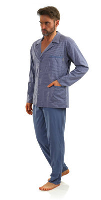 Bawełniana rozpinana piżama męska z długim rękawem Sesto Sesto w kotwiczki