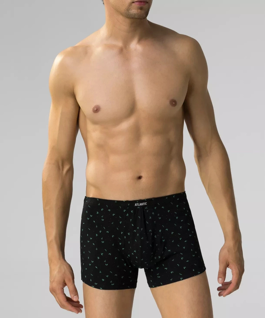 Atlantic Herren Boxer Briefs 3er Pack – Bequeme Baumwollunterwäsche mit Elastan, Atmungsaktiv, Mittelhohe Taille, Enganliegend, Mix aus Smaragdgrün und Schwarz mit Print, Herbst/Winter 2025 Kollektion