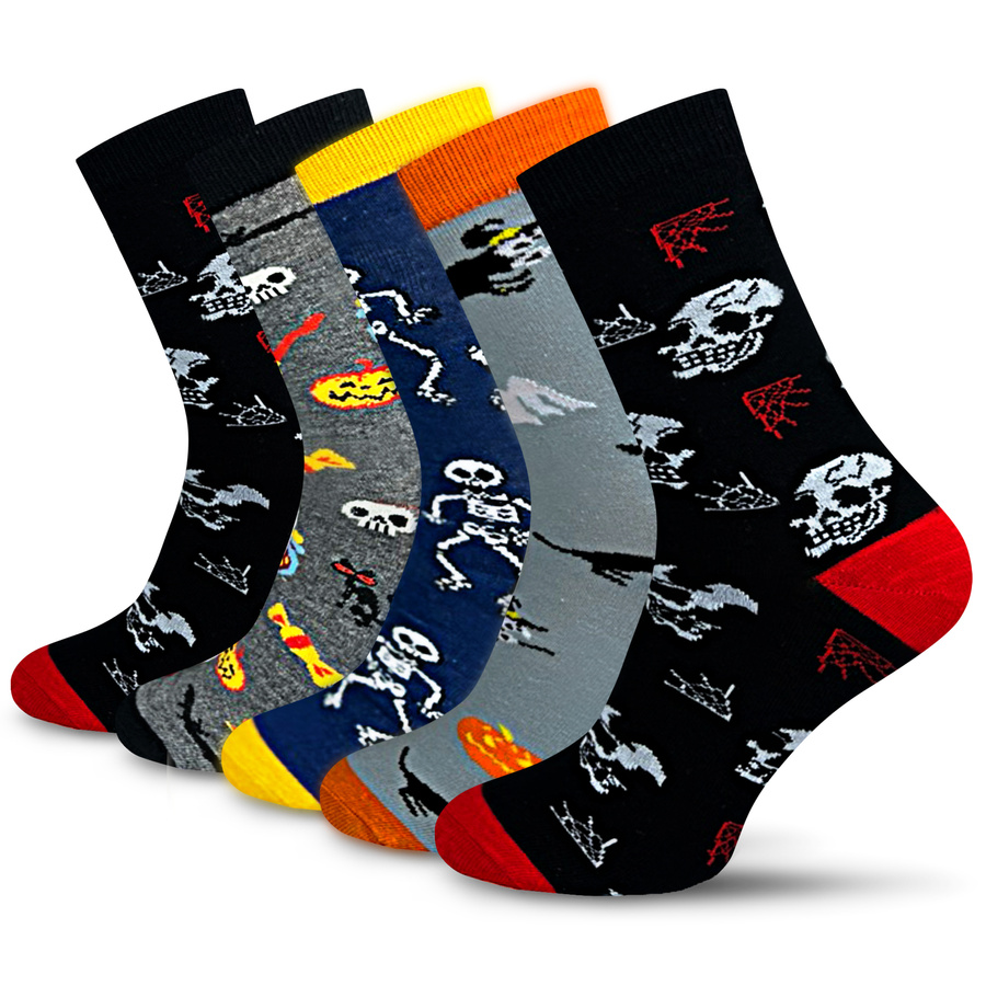 5X Bunte Herrensocken für Halloween