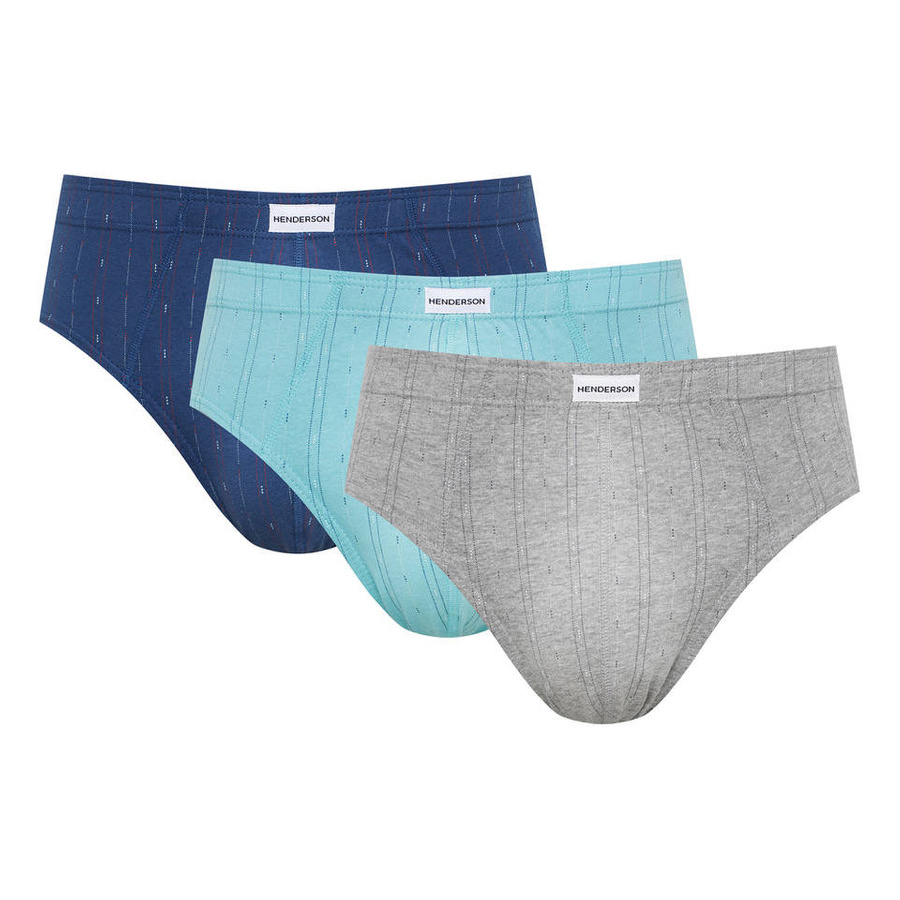 Henderson Herren Baumwoll Slips Set – Bequeme Klassische Unterwäsche, 3er Pack, Kontrastdesign, Große Größen, Farben: Dunkelblau, Hellgrau, Hellblau, Herbst/Winter Kollektion