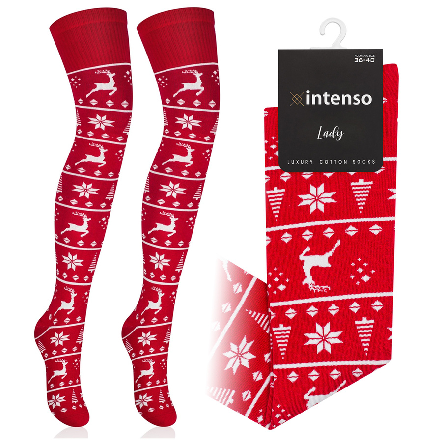 Kniestrümpfe Damen Serie Weihnachtsmuster Rot