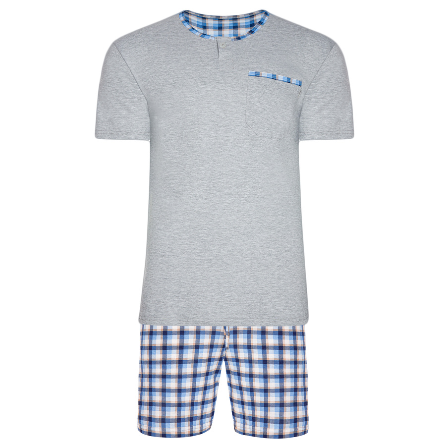 Herrenschlafanzug Kurzarm Shorts Grau