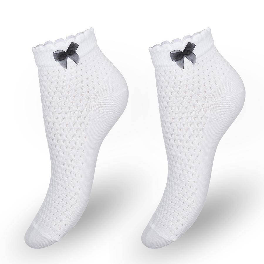 Damen-Socken Serie Ajour mit Schleife Weiß