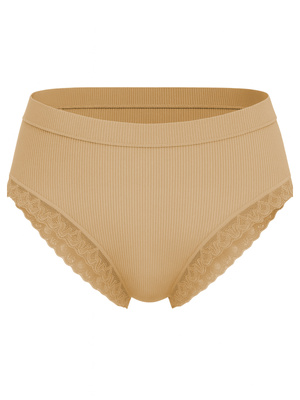 Gerippter Damenschlüpfer mit Spitze Beige 6108