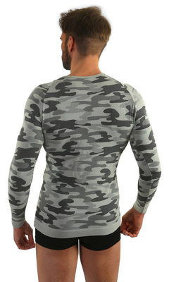 Sesto Senso Herren Thermoaktive Funktionsshirt – Nahtlos, Atmungsaktiv, 4-Wege-Stretch, Antiallergen, Langarm, Poliamid, Sportbekleidung für Winter, Camouflage Design, Hellgrau