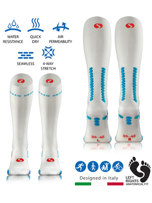 Sesto Senso Herren Kompressions-Kniestrümpfe SKB12 – Sportliche Poliamid Socken, Feuchtigkeitsableitend, Langlebig, Für Läufer und Sportler, Weiß, Nicht einengend