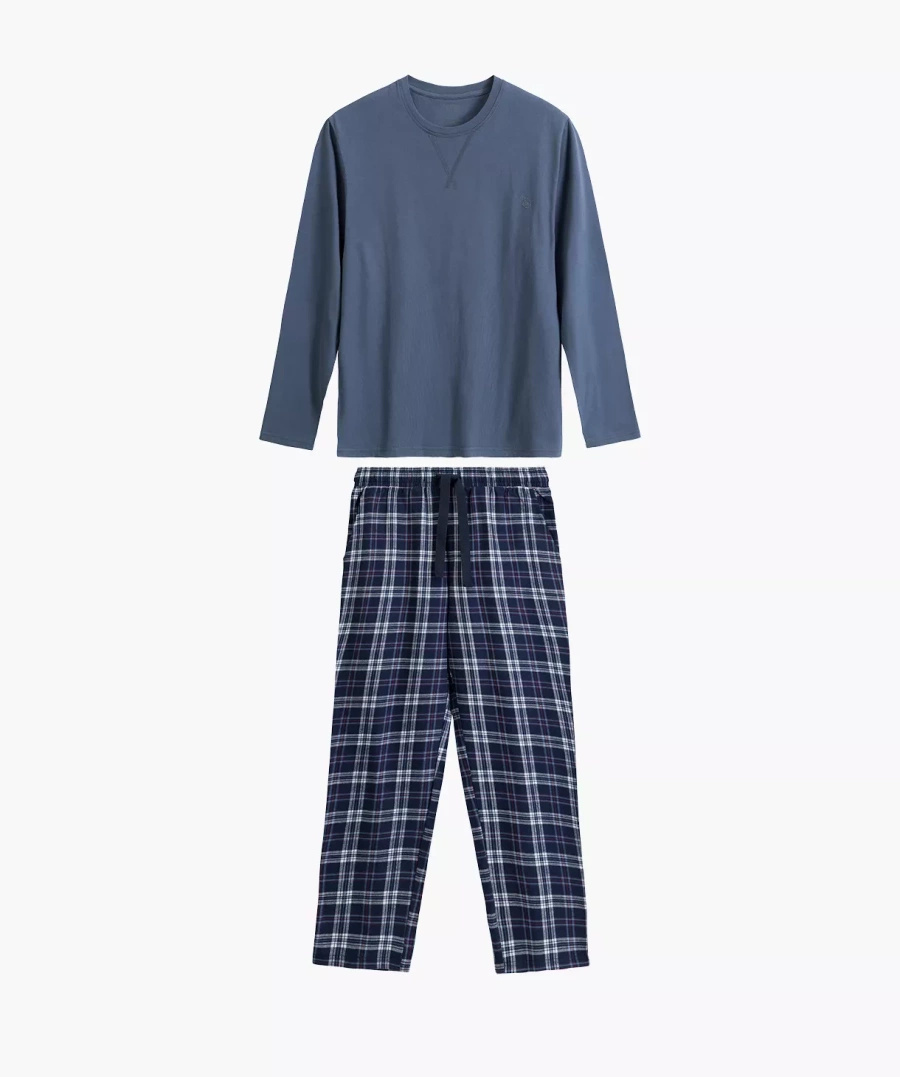 Herrenpyjama Serie nmp-393 Grau/Marineblau