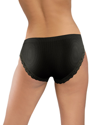 Gerippter Damenschlüpfer mit Spitze Schwarz 6108