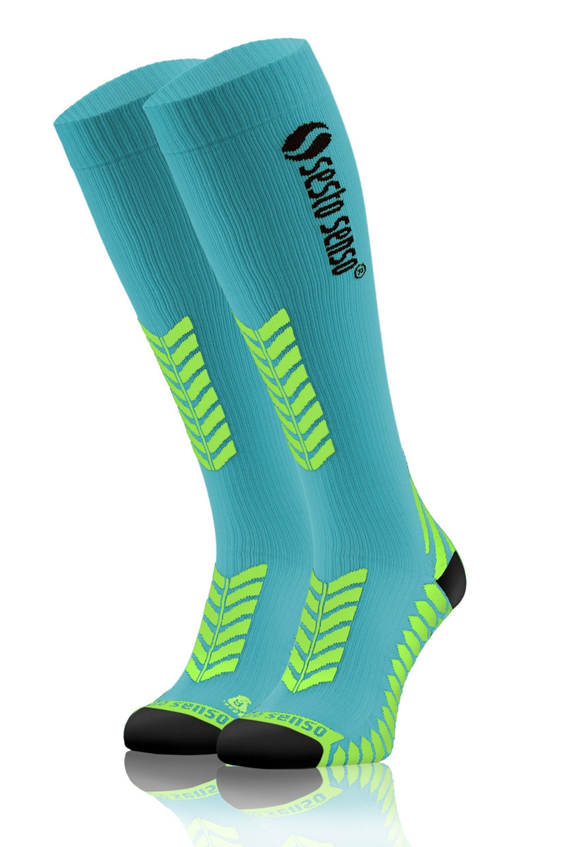 Lange Sportliche Kompressionssocken 2er Set Blau, Grün