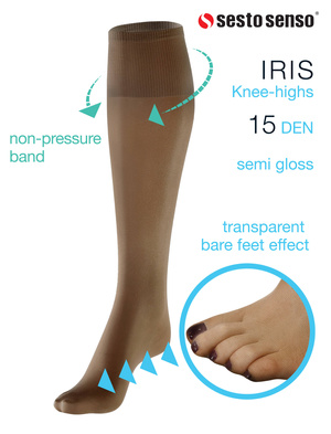 Sesto Senso Damen Podkolanówki Iris – Halbmatte, Transparente Kniestrümpfe mit Barfuß-Effekt, Bequem und Elastisch, Ideal für Elegante Looks, Farbe Vision/Beige, Poliamid-Elastan Mix, Made in Polen