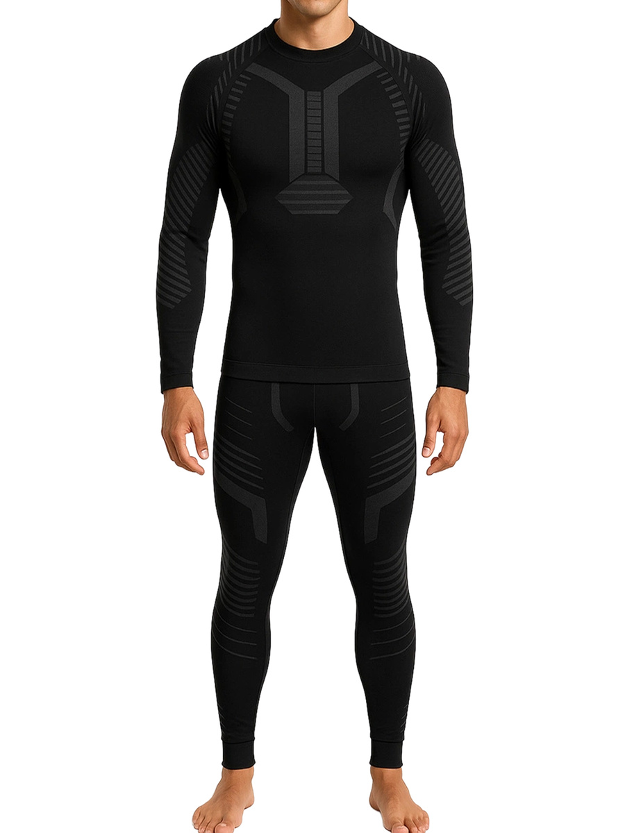 Thermo-Unterhemd Herren Langarm Schwarz/Grau