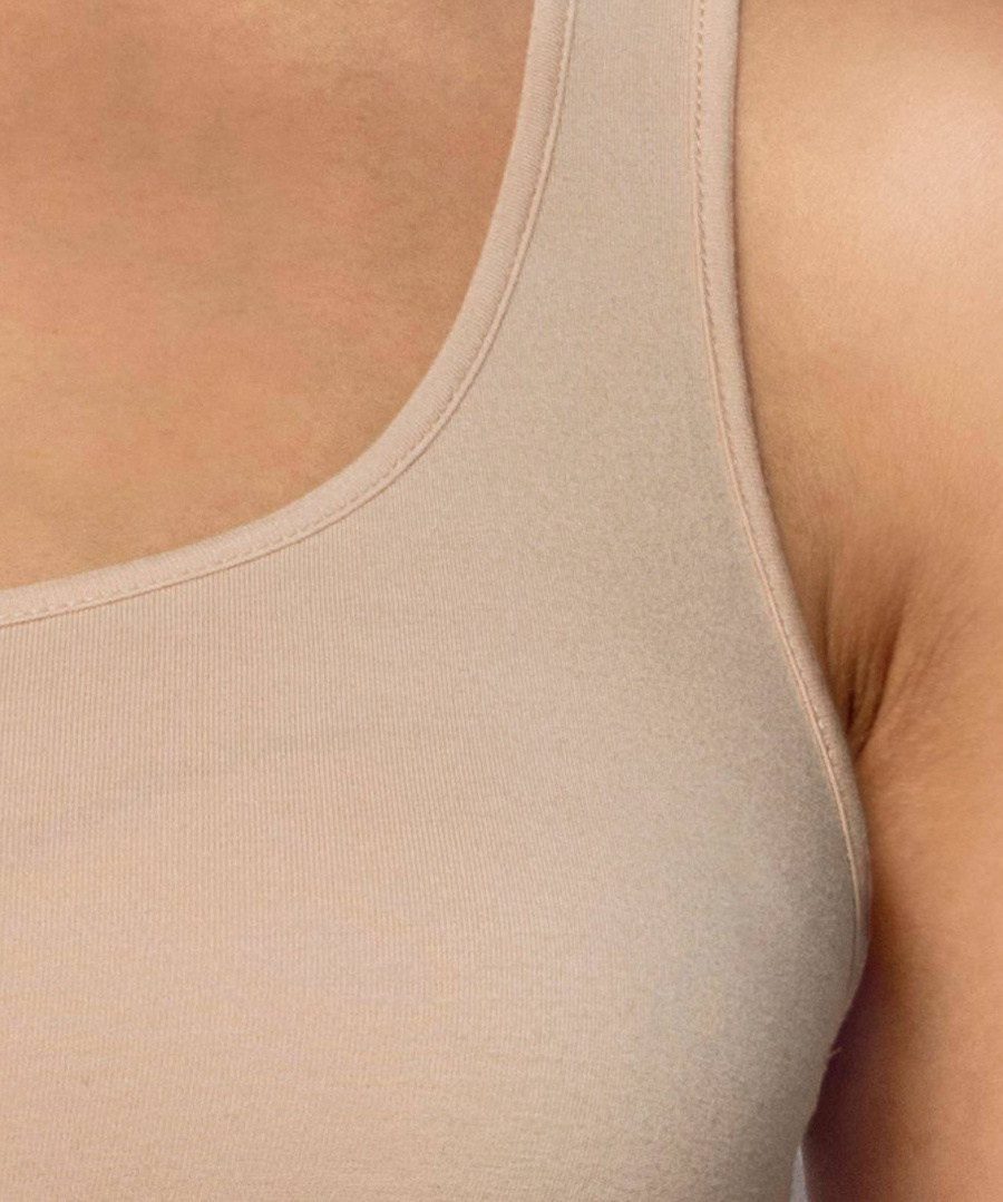 Atlantic Damen Baumwoll-Elastan Shirt – Bequeme Basic Kollektion, Ohne Muster, In Beige/Schwarz/Weiß, Für Frauen, Enganliegend, Auf Breiten/Schmalen Trägern, Ideal Als Unterwäsche Oder Freizeitkleidung