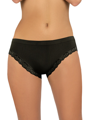 Gerippter Damenschlüpfer mit Spitze Schwarz 6108