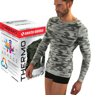 Sesto Senso Herren Thermoaktive Funktionsshirt – Nahtlos, Atmungsaktiv, 4-Wege-Stretch, Antiallergen, Langarm, Poliamid, Sportbekleidung für Winter, Camouflage Design, Hellgrau