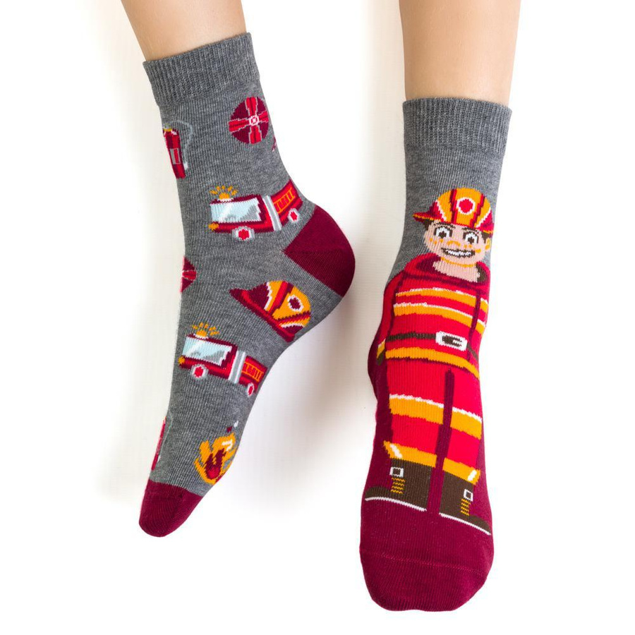 Kindersocken mit Feuerwehraufdruck. 138 KP325 melange grau