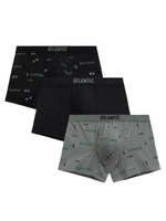 Atlantic Herren Baumwoll Boxer Set – Bequeme Sportliche Unterwäsche mit Print, Atmungsaktiv, 3er Pack, Schwarz & Khaki, Elastischer Bund, Herbst/Winter Kollektion 2025