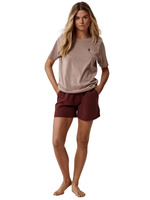 Damenpyjama nlp-498e Beige Rot