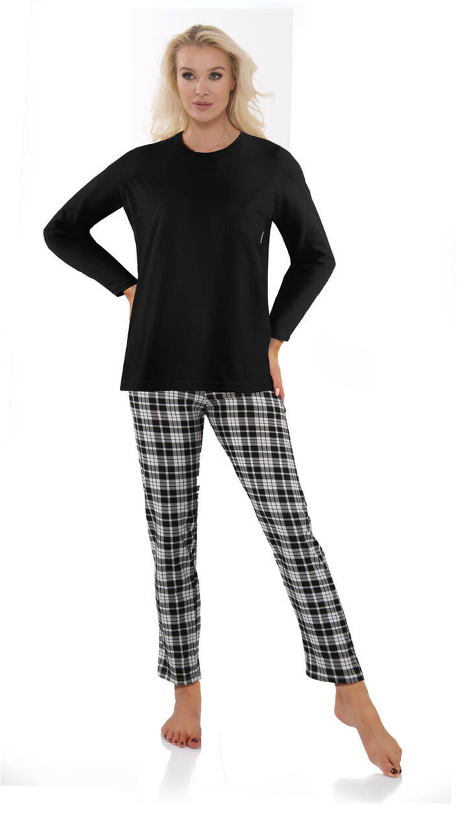 Damen-Schlafanzug Lang Set Schwarz-Weiß