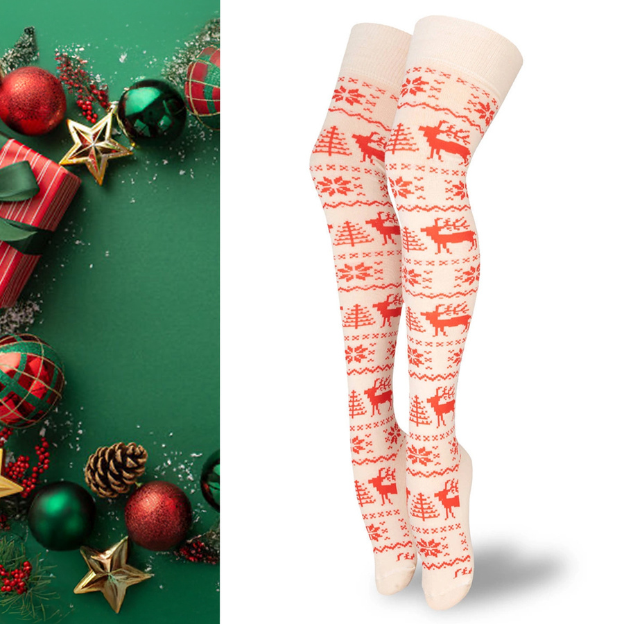 Norwegische Baumwoll-Weihnachts-Scoots in Rentier-ecru Eltom