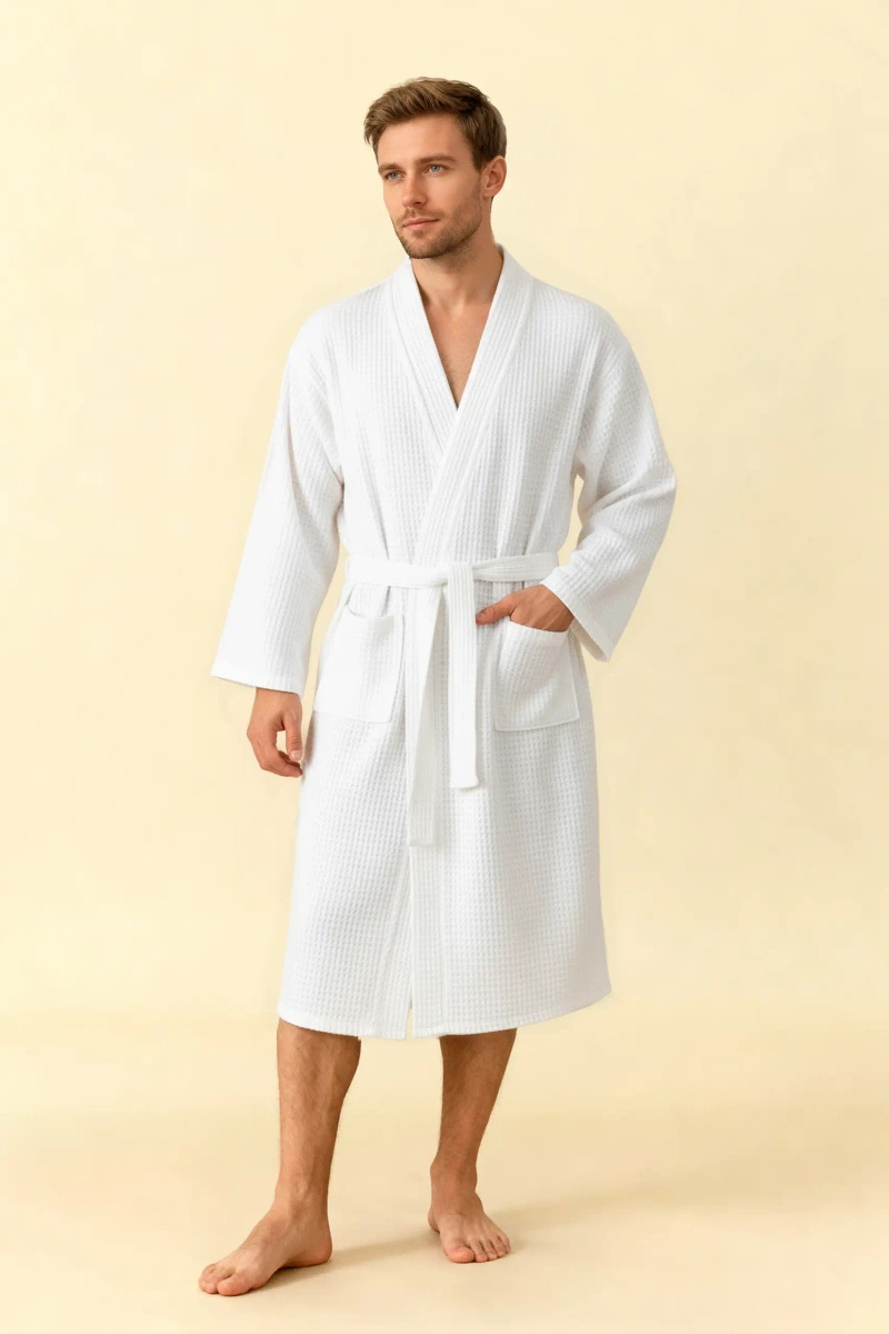 Bathrobe WAFEL White/Kimono Collar