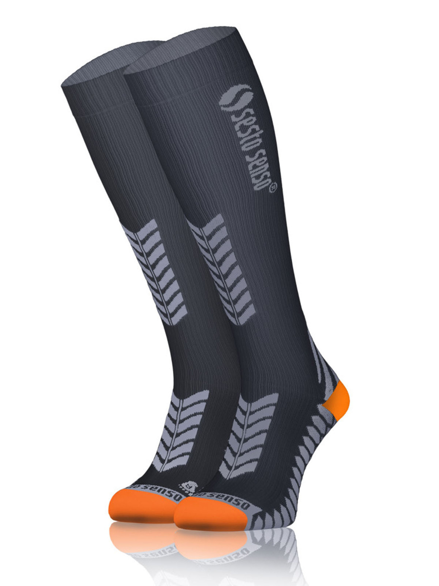 Sesto Senso Sport Kompressionsstrümpfe – Lange Laufstrümpfe, Atmungsaktiv, Schnelltrocknend, Flache Nähte, Unisex, Poliamid-Elastan, Grafit, Für Bessere Durchblutung und Muskelregeneration