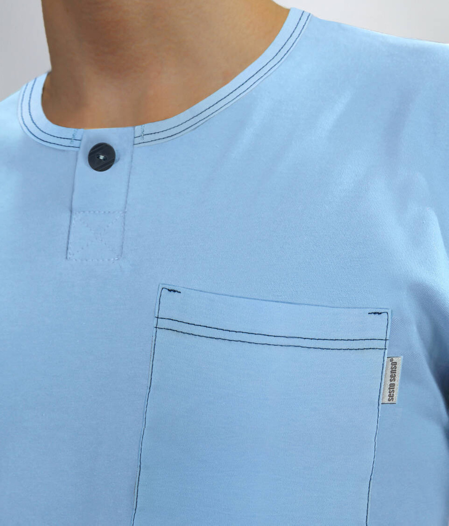 Schlafanzug Herren Kurzarm Kurze Hose Blau