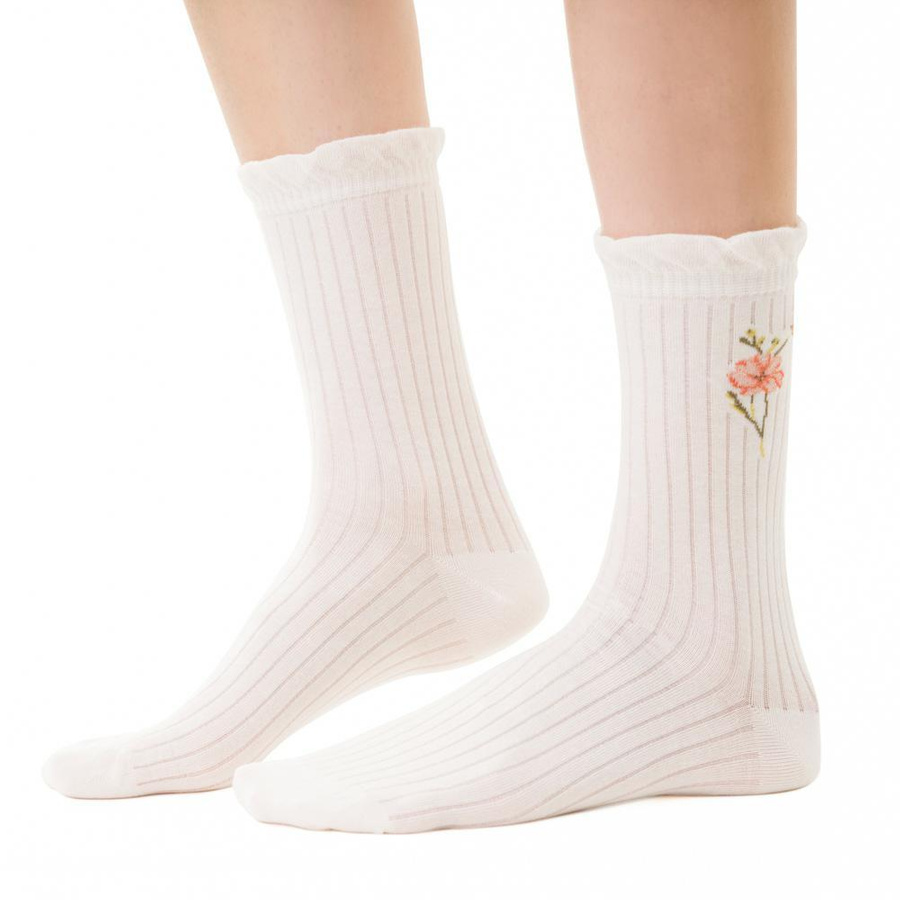 Retro-Socken mit Rüschen Ecru