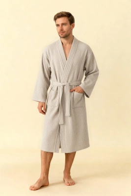 S BATHROBE WAFFLE GREY XXL