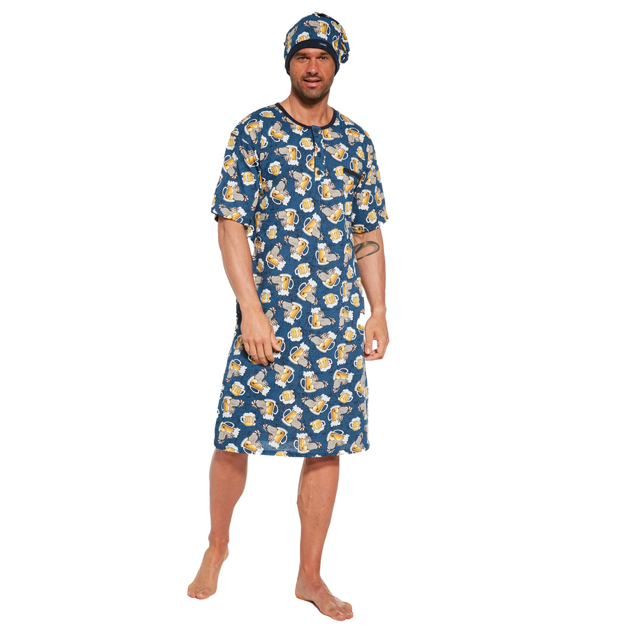 Koszula Nocna Męska Krótki Rękaw ze Szlafmycą Cornette