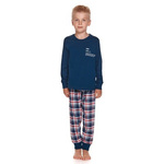 Son - Granatowa dziecięca piżama ze spodniami w kratę Doctor Nap