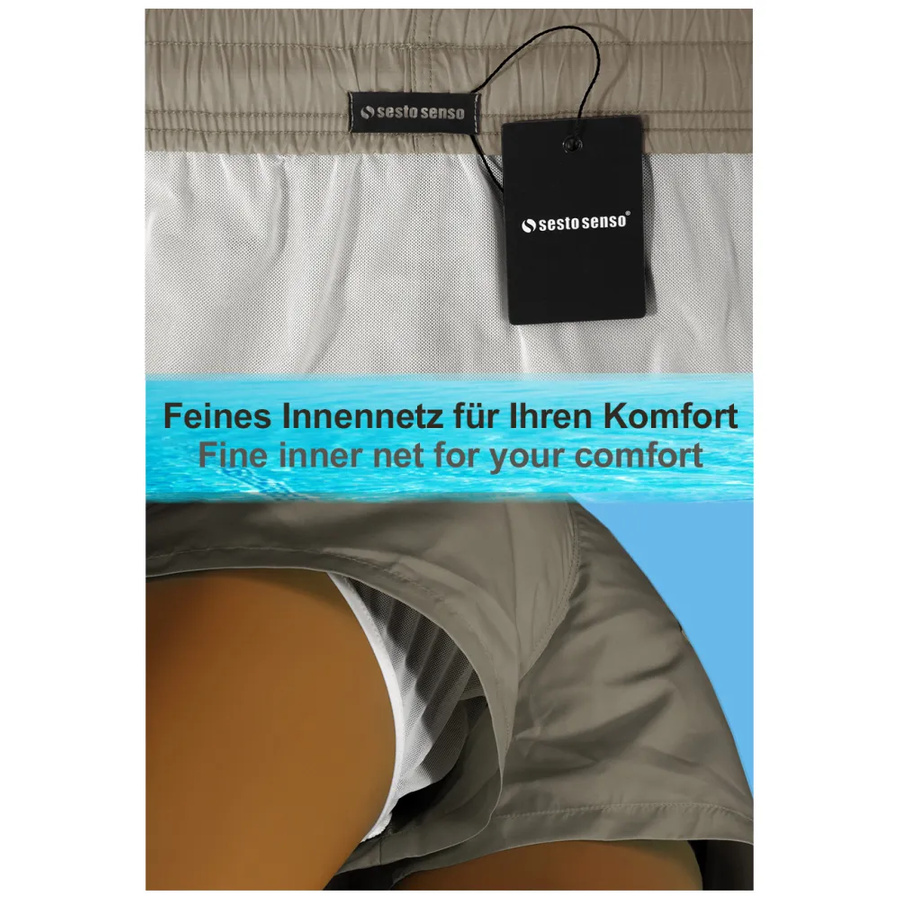 Sesto Senso Herren Badeshorts SZ24 – Schnelltrocknender Polyester, Bequeme Passform mit Elastischem Bund, Funktionale Taschen, Grün/Khaki, Ideal für Strand und Pool, Frühjahr/Sommer Kollektion